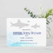 Invitation Baby shower virtuel Cartoon blanc gris bleu requin (Debout devant)
