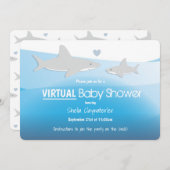 Invitation Baby shower virtuel Cartoon de requin bleu océan (Devant / Derrière)