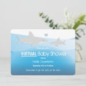 Invitation Baby shower virtuel Cartoon de requin bleu océan (Debout devant)
