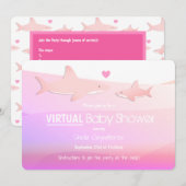 Invitation Baby shower virtuel Cartoon de requin rose (Devant / Derrière)