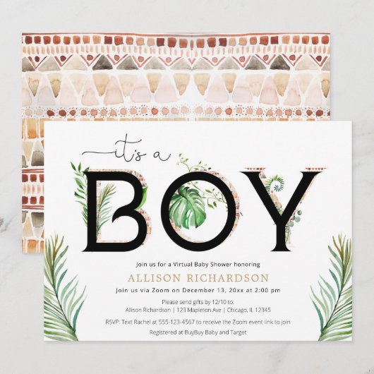 Invitation Baby shower virtuel C'est une jungle de safari gar (Devant / Derrière)