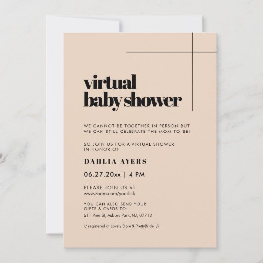 Invitation Baby shower virtuel chic simple (Devant)