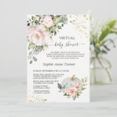 Invitation Baby shower virtuel Citrouille or rose Floral (Debout devant)
