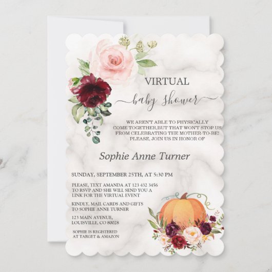 Invitation Baby shower virtuel Citrouille rose Bourgogne (Devant)