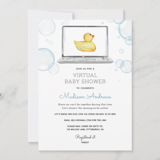 Invitation Baby shower virtuel de canard en caoutchouc (Devant)