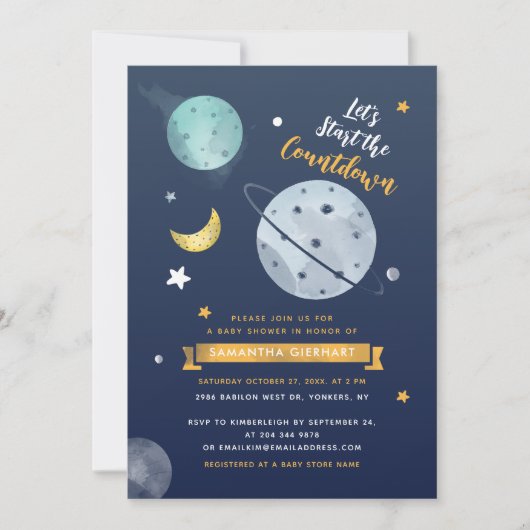 Invitation Baby shower virtuel de compte d'espace extra-atmos (Devant)