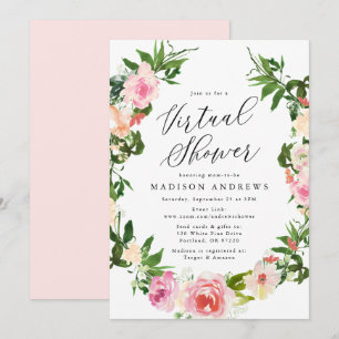 Invitation Baby shower virtuel de courroie florale rose soupl