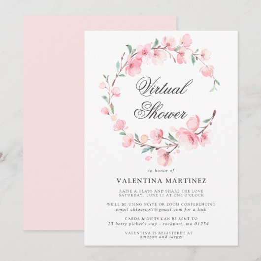 Invitation Baby shower virtuel de la couronne de cerise en fl (Devant / Derrière)