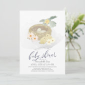 Invitation Baby shower virtuel de la fille florale nid d'oise (Debout devant)