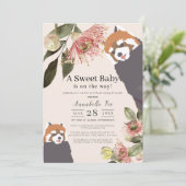 Invitation Baby shower virtuel de la fille rose Panda rouge (Debout devant)