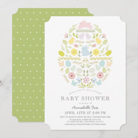 Invitation Baby shower virtuel de lapin d'oeuf de Pâques flor (Devant / Derrière)