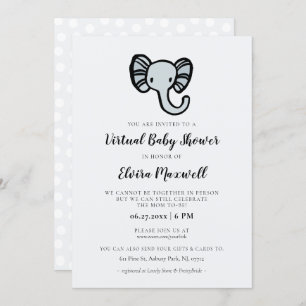 Invitation Baby shower virtuel de l'éléphant bleu mou