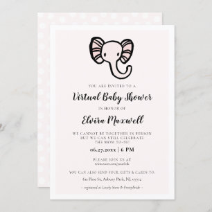 Invitation Baby shower virtuel de l'éléphant rose mou