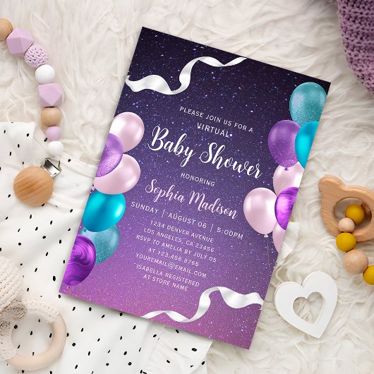 Invitation Baby shower virtuel de nuit Starry