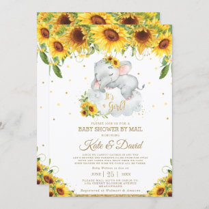 Invitation Baby shower virtuel des éléphants de tournesol par