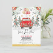 Invitation Baby shower virtuel des Fêtes d'hiver Red Gold (Debout devant)