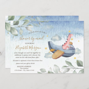 Invitation Baby shower virtuel Dino de l'avion par courrier