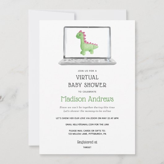 Invitation Baby shower virtuel Dinosaur (Devant)