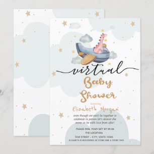 Invitation Baby Shower Virtuel Dinosaures Nuages Étoiles Avio