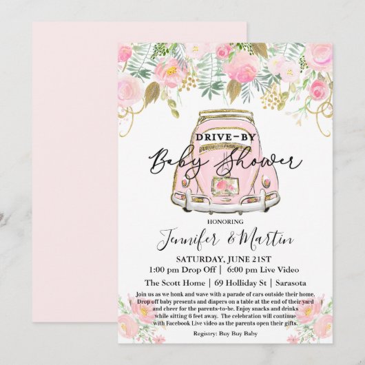 Invitation Baby shower virtuel Drive By Baby shower (Devant / Derrière)
