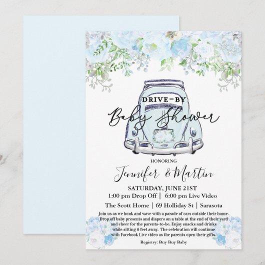 Invitation Baby shower virtuel Drive By Baby shower (Devant / Derrière)