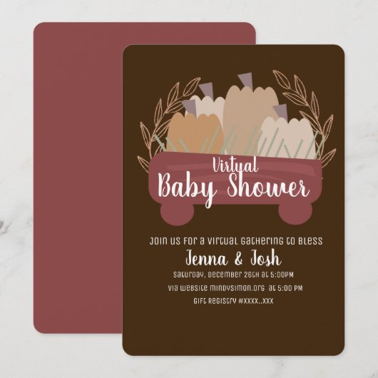 Invitation Baby shower virtuel du citrouille de prélèvement d (Devant / Derrière)