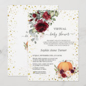 Invitation Baby shower virtuel du Citrouille d'or Floral de B (Devant / Derrière)