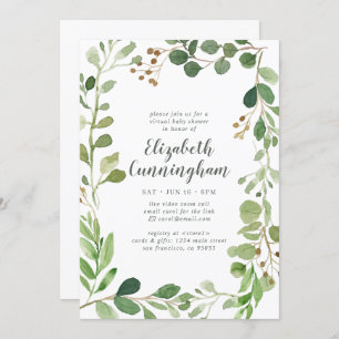 Invitation Baby shower virtuel du feuillage de verdure d'aqua