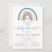 Invitation Baby shower virtuel Dusty Blue Boho Rainbow (Devant)