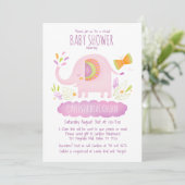 Invitation Baby shower virtuel Eléphant mignon fille rose (Debout devant)