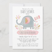 Invitation Baby shower Virtuel Eléphant mignon rose (Devant)