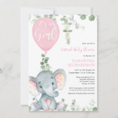 Invitation Baby shower virtuel elephant rose ballons fille (Devant)