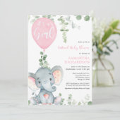 Invitation Baby shower virtuel elephant rose ballons fille (Debout devant)