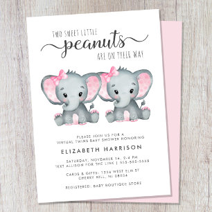 Invitation Baby shower virtuel Eléphant Twin Girls
