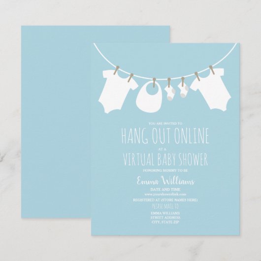 Invitation Baby shower virtuel en ligne Ligne bleue (Devant / Derrière)