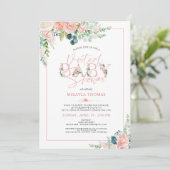 Invitation Baby shower virtuel en ligne Rose or rose floral (Debout devant)
