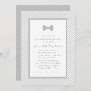 Invitation baby shower virtuel En vichy cravate arc gris