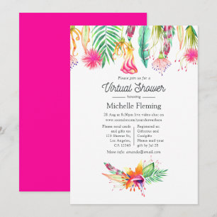 Invitation Baby-Shower Virtuel Été Tropical Rose Chaud