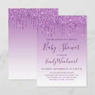 Invitation Baby Shower Virtuel Fête de Bébé Paillettes Violet