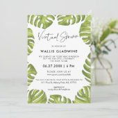 Invitation Baby shower virtuel feuille de palme verte tropica (Debout devant)