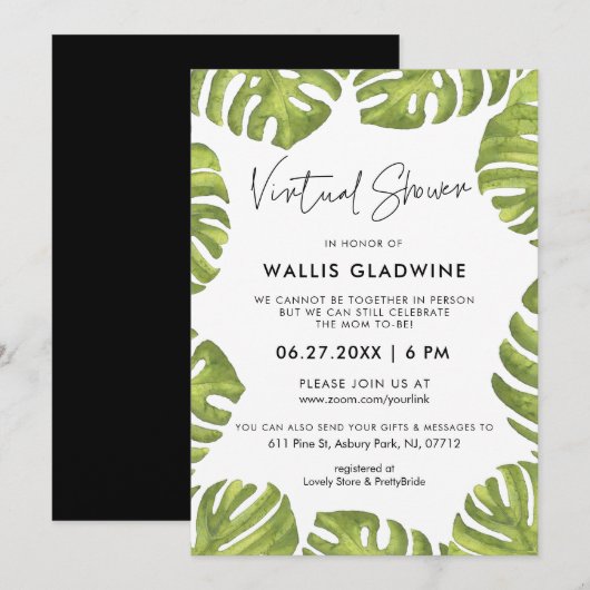 Invitation Baby shower virtuel feuille de palme verte tropica (Devant / Derrière)