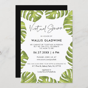 Invitation Baby shower virtuel feuille de palme verte tropica
