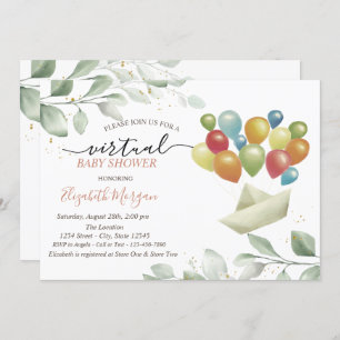 Invitation Baby shower virtuel Feuilles du courrier des ballo