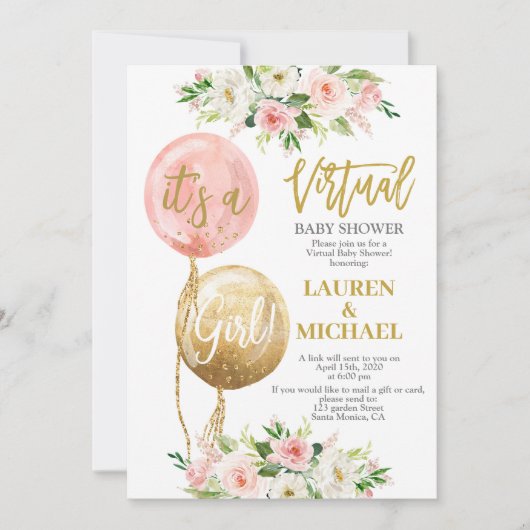 Invitation Baby shower virtuel fille (Devant)