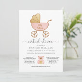 Invitation Baby shower virtuel fille Retro Carriage rose or (Debout devant)