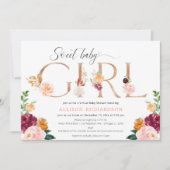 Invitation Baby shower virtuel fille rose or bordeaux brush (Devant)
