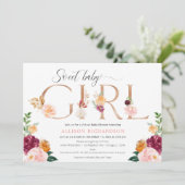 Invitation Baby shower virtuel fille rose or bordeaux brush (Debout devant)