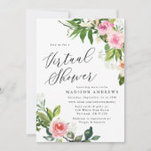 Invitation Baby-Shower Virtuel Fleurs Rose Tendre (Devant)