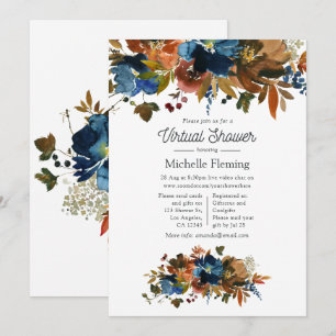 Invitation Baby shower virtuel floral au gingembre et au bleu