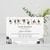 Invitation Baby shower virtuel Floral Blush de la Marine (Debout devant)